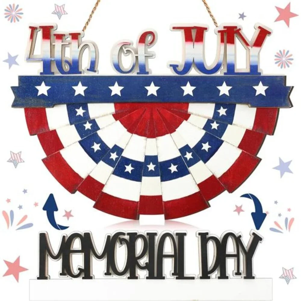 4th of July Decoration Patriotic Door Sign Wooden Red White Blue